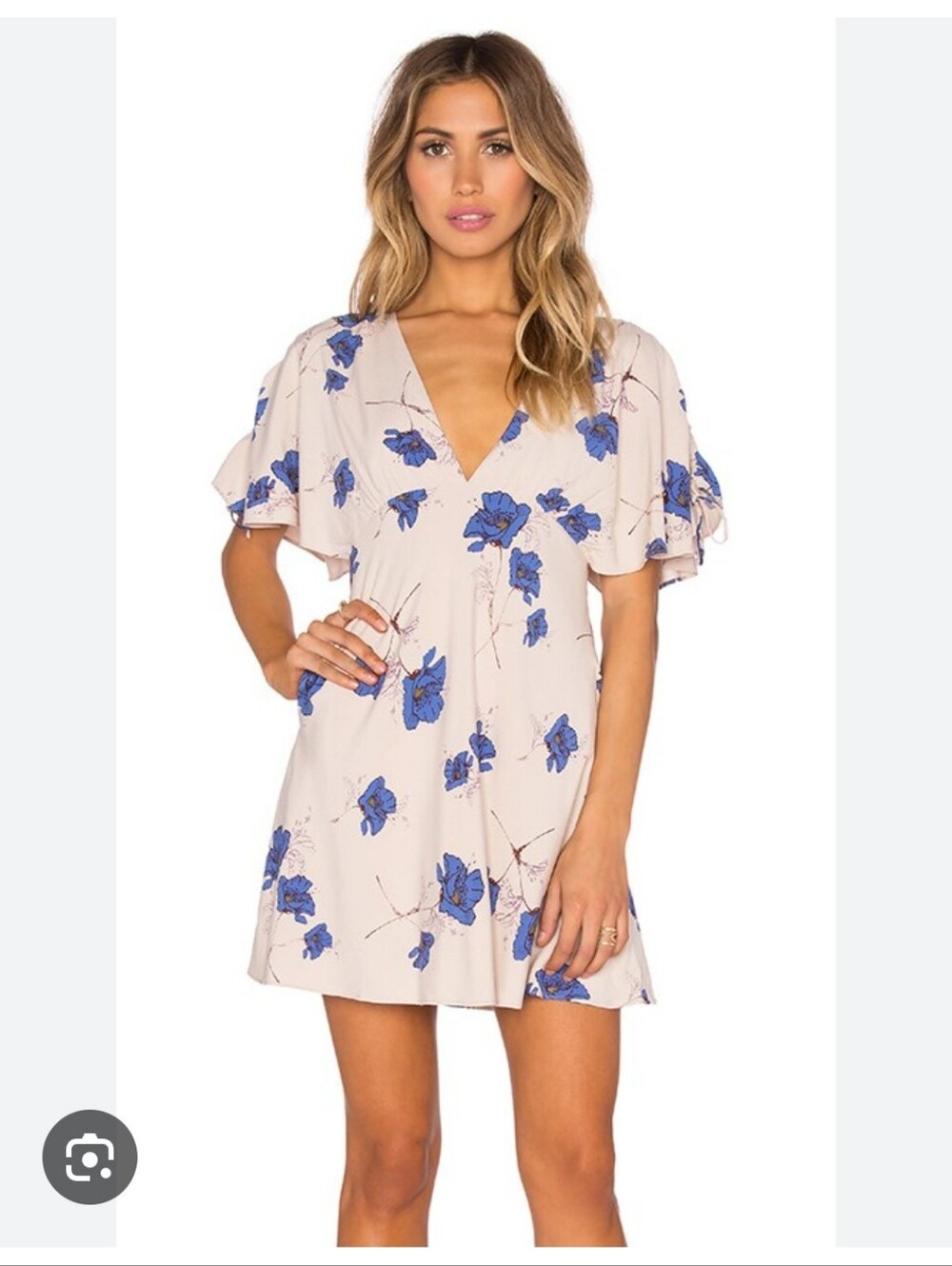 Free People  Blue Floral V-Neck Melanie Mini Dress Size 0